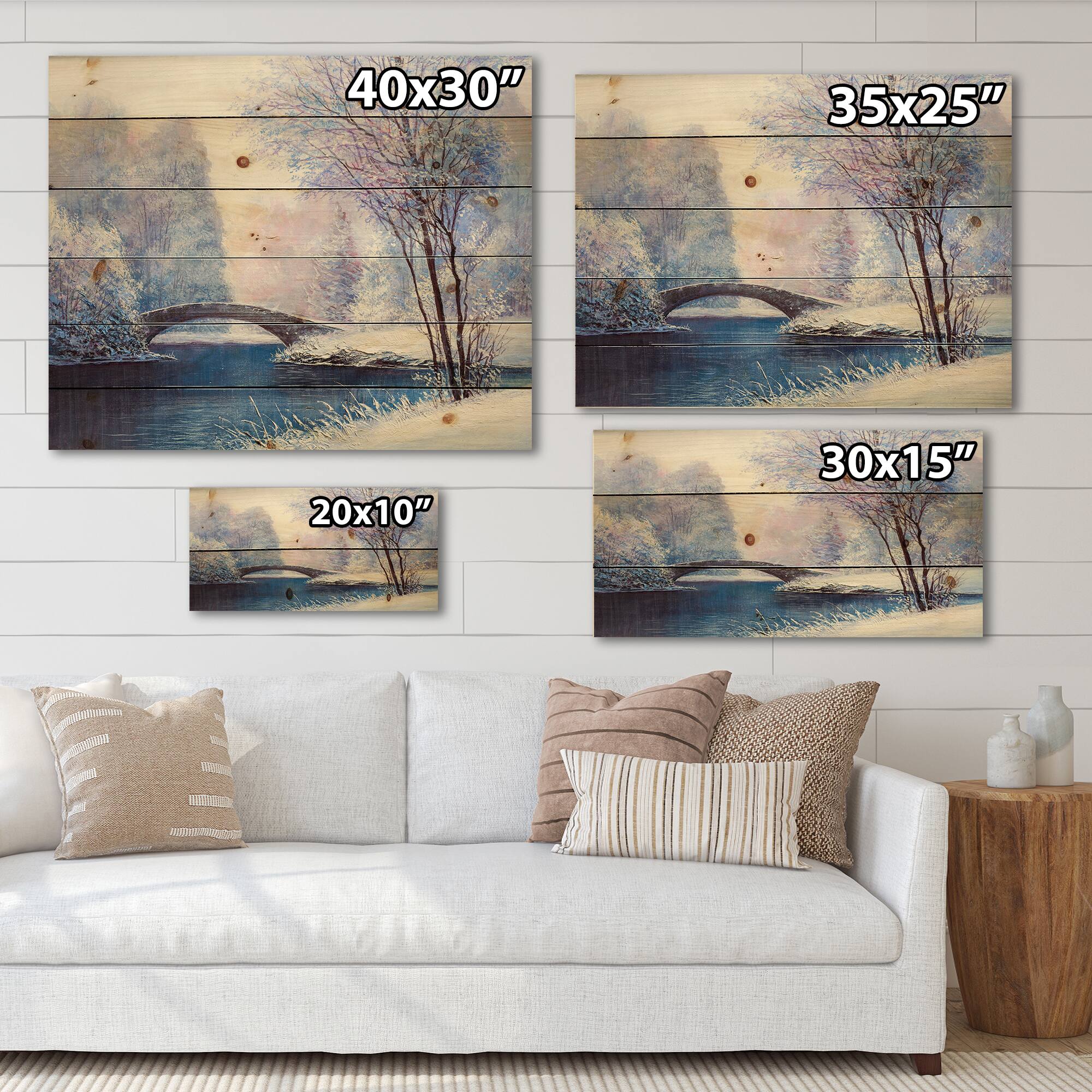 Designart - Winter Scenery With Bridge Of Meandering River III